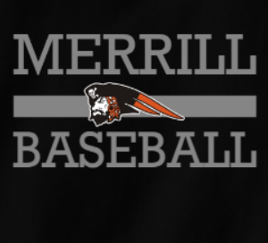 A baseball team logo with the name of merrill on it.