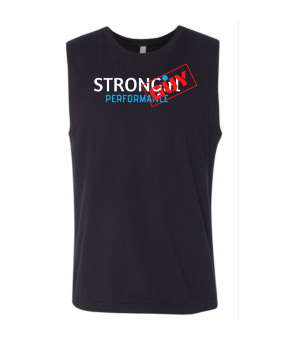 A black sleeveless shirt with the words " stronggirl performance."